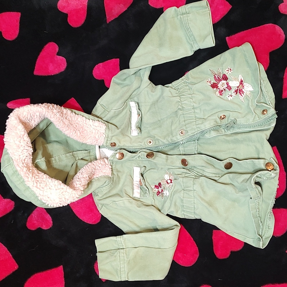 Girls 2T Jean Jacket Lightweight Pink & Green